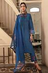 Buy_Chambray & Co._Blue Silk Organza, Linen Georgette Thread, Glass Anessa Embroidered Kurta Set_at_Aza_Fashions