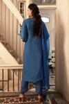 Shop_Chambray & Co._Blue Silk Organza, Linen Georgette Thread, Glass Anessa Embroidered Kurta Set_at_Aza_Fashions