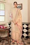 Buy_Chambray & Co._Ivory , Organza Thread Pleated Round Izara Sleeve Embroidered Kurta Set_at_Aza_Fashions