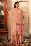 Buy_Chambray & CO._Pink Chanderi Silk Embroidery Resham V Neck Rysa Kaftan Tunic And Sharara Set _at_Aza_Fashions