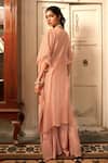 Shop_Chambray & CO._Pink Chanderi Silk Embroidery Resham V Neck Rysa Kaftan Tunic And Sharara Set _at_Aza_Fashions