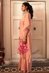 Chambray & CO._Pink Chanderi Silk Embroidery Resham V Neck Rysa Kaftan Tunic And Sharara Set _Online_at_Aza_Fashions