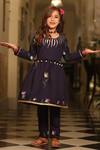 Cute Couture_Blue Poplin, Cotton Embroidery, Sequins Floral Embellished Kurta And Pant Set _Online_at_Aza_Fashions