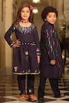 Shop_Cute Couture_Blue Poplin, Cotton Embroidery, Sequins Floral Embellished Kurta And Pant Set _Online_at_Aza_Fashions