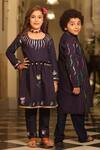 Shop_Cute Couture_Blue Rayon, Poplin Sequins, Embroidery Floral Print Jacket And Kurta Set _Online_at_Aza_Fashions