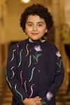 Cute Couture_Blue Rayon, Poplin Sequins, Embroidery Floral Print Jacket And Kurta Set _at_Aza_Fashions