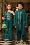 Shop_Cute Couture_Green , Satin Gota Patti Embellished Kurta And Pant Set _Online_at_Aza_Fashions