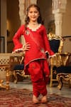 Buy_Cute Couture_Red Cotton, Poplin Beads, Lace, Embroidery Asymmetric Kurta And Dhoti Pant Set _at_Aza_Fashions