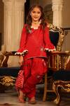 Shop_Cute Couture_Red Cotton, Poplin Beads, Lace, Embroidery Asymmetric Kurta And Dhoti Pant Set _at_Aza_Fashions