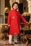 Shop_CUTE COUTURE_Red Poplin Cotton Embroidery Beads Bundi And Kurta Set _at_Aza_Fashions