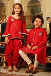 Buy_CUTE COUTURE_Red Poplin Cotton Embroidery Beads Bundi And Kurta Set _Online_at_Aza_Fashions