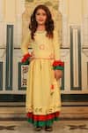 Buy_Cute Couture_Yellow Poplin, Cotton Beads, Patchwork Frilled Sleeved Blouse And Lehenga Set _at_Aza_Fashions