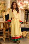 Shop_Cute Couture_Yellow Poplin, Cotton Beads, Patchwork Frilled Sleeved Blouse And Lehenga Set _at_Aza_Fashions
