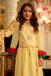 Buy_Cute Couture_Yellow Poplin, Cotton Beads, Patchwork Frilled Sleeved Blouse And Lehenga Set _Online_at_Aza_Fashions