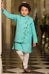 Buy_Cute Couture_Blue Cotton Embroidery Turquoise Floral Bundi And Kurta Set _at_Aza_Fashions