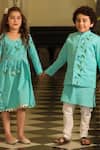 Shop_Cute Couture_Blue Cotton Embroidery Turquoise Floral Bundi And Kurta Set _Online_at_Aza_Fashions