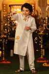 Buy_CUTE COUTURE_White Poplin Cotton Painted And Embroidered Floral Overlap Kurta & Pant Set _at_Aza_Fashions