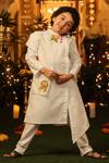 Buy_CUTE COUTURE_White Poplin Cotton Painted And Embroidered Floral Overlap Kurta & Pant Set _Online_at_Aza_Fashions