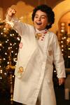CUTE COUTURE_White Poplin Cotton Painted And Embroidered Floral Overlap Kurta & Pant Set _at_Aza_Fashions