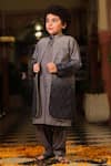 Cute Couture_Grey Rayon Sequins Embroidered Jacket And Kurta Set _Online_at_Aza_Fashions