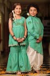 Buy_Cute Couture_Green Poplin, Cotton Embroidery Floral Embellished Kurta And Sharara Set _Online_at_Aza_Fashions