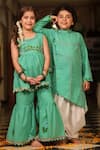 Shop_Cute Couture_Green Poplin, Cotton Embroidery Floral Embellished Kurta And Sharara Set _Online_at_Aza_Fashions