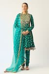 Buy_Itrh_Green Silk Chanderi Striped Round Avani Bandhani Pattern Anarkali Set_at_Aza_Fashions