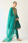 Itrh_Green Silk Chanderi Striped Round Avani Bandhani Pattern Anarkali Set_Online_at_Aza_Fashions