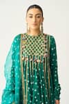 Shop_Itrh_Green Silk Chanderi Striped Round Avani Bandhani Pattern Anarkali Set_Online_at_Aza_Fashions