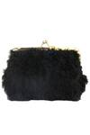 Buy_ClutcH'D_Black Fabric Flowers Velvet Fur Clutch With Sling _at_Aza_Fashions
