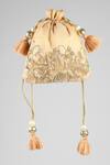 Shop_ClutcH'D_Peach Embroidery, Zari Velvet Potli Bag _at_Aza_Fashions