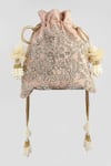 Buy_ClutcH'D_Peach Embroidery, Beads Silk Potli Bag _at_Aza_Fashions