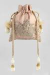 Shop_ClutcH'D_Peach Embroidery, Beads Silk Potli Bag _at_Aza_Fashions