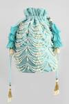 Buy_ClutcH'D_Blue Pearls, Fringe Velvet Embroidered Potli Bag _at_Aza_Fashions