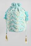 Shop_ClutcH'D_Blue Pearls, Fringe Velvet Embroidered Potli Bag _at_Aza_Fashions