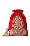 Shop_Clutch'D_Red Embroidered Floral Potli Bag _at_Aza_Fashions