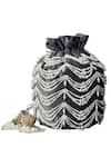 Shop_Clutch'D_Grey Embroidered Velvet Tassel Potli Bag _at_Aza_Fashions