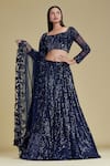 Buy_Cherie D_Blue Tulle Scoop Neck Silk Embroidered Bridal Lehenga Set _at_Aza_Fashions
