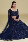 Cherie D_Blue Tulle Scoop Neck Silk Embroidered Bridal Lehenga Set _Online_at_Aza_Fashions