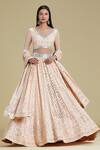 Buy_Cherie D_Peach Chikankari V Neck Bridal Lehenga Set _at_Aza_Fashions