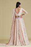 Shop_Cherie D_Peach Chikankari V Neck Bridal Lehenga Set _at_Aza_Fashions