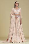 Cherie D_Peach Chikankari V Neck Bridal Lehenga Set _Online_at_Aza_Fashions