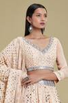 Shop_Cherie D_Peach Chikankari V Neck Bridal Lehenga Set _Online_at_Aza_Fashions