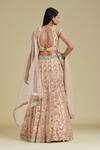 Shop_Cherie D_Peach Silk, Tulle Leaf Neck Embroidered Bridal Lehenga Set _at_Aza_Fashions