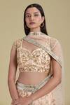 Shop_Cherie D_Peach Silk, Tulle Leaf Neck Embroidered Bridal Lehenga Set _Online_at_Aza_Fashions