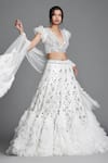 Buy Cherie D White Silk, Tulle, Satin V Neck Embroidered Ruffle Lehenga Set at Aza Fashions Buy_Cherie D_White Silk, Tulle, Satin V Neck Embroidered Ruffle Lehenga Set _at_Aza_Fashions