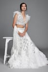 Cherie D White Silk, Tulle, Satin V Neck Embroidered Ruffle Lehenga Set Online at Aza Fashions Cherie D_White Silk, Tulle, Satin V Neck Embroidered Ruffle Lehenga Set _Online_at_Aza_Fashions