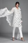 Buy Cherie D White Silk, Organza, Tulle V Neck Embroidered Kurta Set at Aza Fashions Buy_Cherie D_White Silk, Organza, Tulle V Neck Embroidered Kurta Set _at_Aza_Fashions