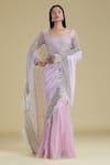 Buy_Cherie D_Pink Tulle Scoop Neck Silk Embroidered Lehenga Saree _at_Aza_Fashions