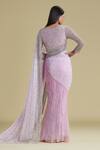 Cherie D_Pink Tulle Scoop Neck Silk Embroidered Lehenga Saree _Online_at_Aza_Fashions